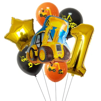 7шт Вилочный Погрузчик Набор цифровых Воздушных шаров Золотая Строительная Машина Воздушный шар из фольги Подарки для мальчиков Декор для вечеринки по случаю Дня Рождения Детские Игрушки Товары для дома