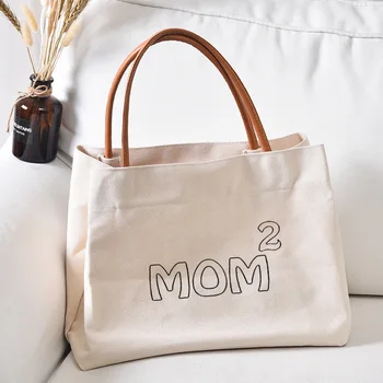 Персонализированная холщовая сумка-тоут Mom 2, сумка с принтом, подарок для мамы, Рабочая сумка для покупок, женская пляжная сумка, прямая поставка