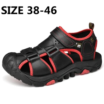 Большие размеры 38-46, Новые мужские летние сандалии, уличные пляжные Кожаные сандалии, Мужская повседневная обувь в римском стиле, Летние Мужские кроссовки
