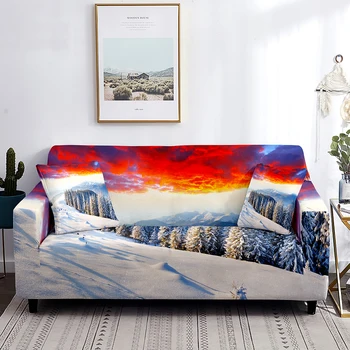 Чехол для дивана в снежных горах, Моющаяся защита мебели от пятен пыли, Зимние чехлы с рисунком 