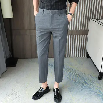 Высококачественные эластичные брюки, мужские дышащие брюки длиной до щиколоток, мужские костюмные брюки, весенне-осенние модные деловые брюки C18