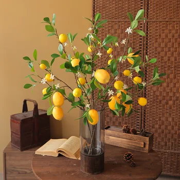 1 шт. искусственная ветка лимона, свежий искусственный цветок для украшения домашнего стола, цветочная композиция, пластиковые плоды лимона с цветами