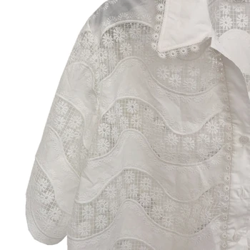 Новая женская блузка 2023, Летняя рубашка с отложным воротником, Однотонная Открытая вышивка, Элегантный Уличный Шик, Потрясающая мода