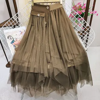 Плиссированная юбка с сетчатой строчкой, женская весенняя новинка 2023 года, облегающая юбка нерегулярной формы с высокой талией, юбка трапециевидной формы средней длины