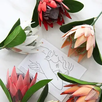 1 ШТ Искусственный цветок Silk King Protea Украшение стола цветами своими руками Император вечеринки Домашние Цветы Свадебная Поддельная композиция Whi M7T6