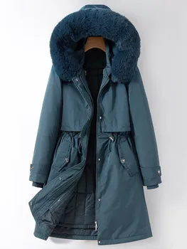 Парка зима 2022 года, новая длинная куртка из перьев, зимнее пальто со съемным пузырем, стеганая куртка 2215xy