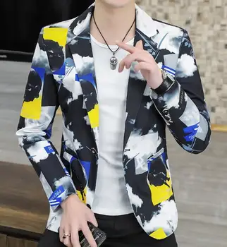 Новый мужской костюм с индивидуальными рисунками, однобортный приталенный пиджак из хлопчатобумажной смеси с длинным рукавом A100