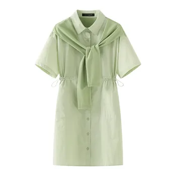 2023 Универсальная шикарная женская блузка с короткими рукавами в начале лета, рубашка + Верхняя шаль, Вязаный свитер, Женский Корейский