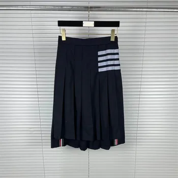 Корейская модная женская плиссированная юбка высокого класса, оригинальный дизайн в полоску, роскошная женская длинная юбка, высококачественная знаменитая юбка-полукомбинезон
