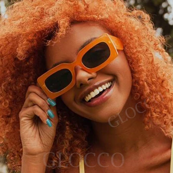 Винтажные Розово-Оранжевые Прямоугольные Солнцезащитные очки для женщин 2023, Дизайн роскошного бренда, Желеобразные Квадратные солнцезащитные очки в большой оправе, Женские очки UV400
