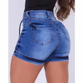Женские Повседневные облегающие короткие джинсы с подтяжкой бедер, женские элегантные модные джинсовые шорты с завязками и высокой талией