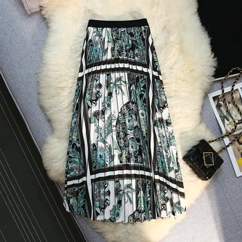 Женская плиссированная юбка с принтом чернилами, летняя новинка, темперамент в китайском стиле, женская юбка средней длины трапециевидной формы с эластичной талией