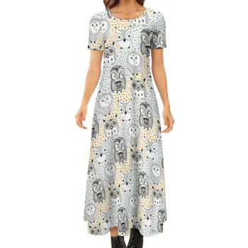 Леггинсы с рисунком совы, платье Макси Kawaii, уличная одежда, пляжные длинные платья в стиле бохо, женское платье Оверсайз с коротким рукавом