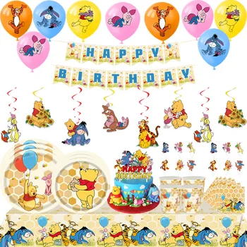 Бумажная тарелка для вечеринки в честь дня рождения Винни-Пуха Disney, одноразовая посуда для новорожденных, подарочные наборы для декора вечеринок