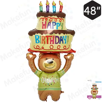 Большой Воздушный шар с плюшевым мишкой для празднования 1-го Дня Рождения Ballon Happy Birthday Party Decoration Подарки в пользу ребенка
