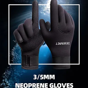 Перчатки для дайвинга DEMMET из неопрена толщиной 3,5 мм, теплый гидрокостюм с пятью пальцами, зимние перчатки для подводного плавания, сноркелинга, серфинга