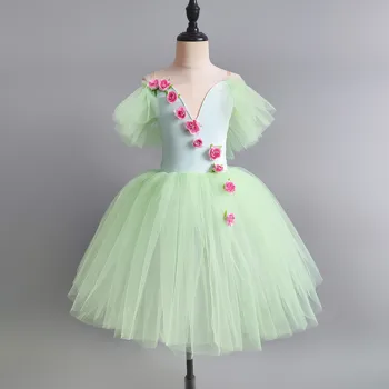 Зеленое Длинное Романтическое Балетное платье-пачка, Профессиональное трико для девочек, Балетный костюм для взрослых, Балетное платье для девочек, юбки-пачки