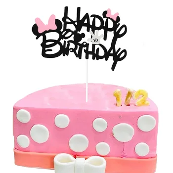 Украшения торта для дня рождения 1-го ребенка Минни Микки Украшения для детских вечеринок Украшения из бумажной соломки Юбилейная услуга