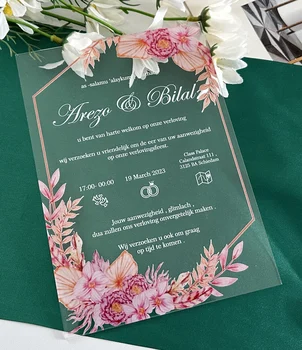 Акриловое приглашение на свадьбу для изготовленной на заказ 10шт Прозрачной поздравительной открытки на День рождения