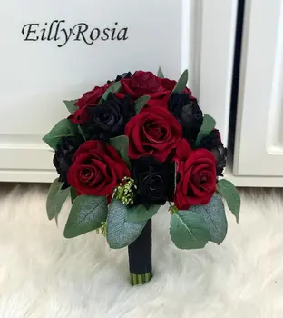 Эйллирозия Бордовый Черный Готический Свадебный букет для подружки невесты с цветами в руках Искусственные розы Эвкалипт Ретро блюмен