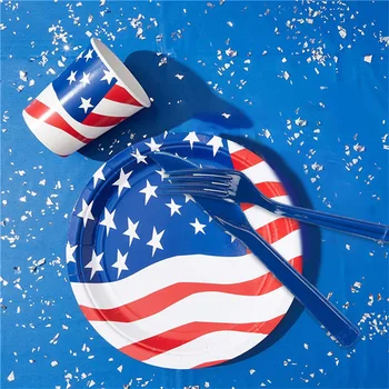 Тарелки на День 4 июля в Америке, Набор одноразовой посуды, Чашка, салфетка, День рождения США, принадлежности для американской патриотической вечеринки