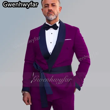 Гвенвифар 2022 Новый Дизайн одежды Мужские костюмы с поясами Slim Fit 2 шт. Свадебные Смокинги На Заказ Для Выпускного Вечера Мужская одежда
