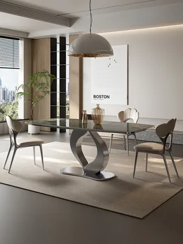 Итальянский стиль чрезвычайно простой стол из каменной плиты, высококачественный стол из натурального мрамора, прямоугольный стол из роскошного камня, простой и современный