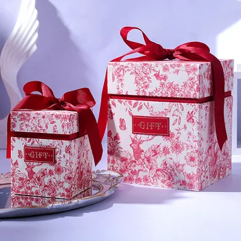Подарочная коробка с лентой, Красная Подарочная Коробка с Крышкой и Лентой, Коробка Для Предложений Подружкам Невесты, Подарочная коробка для Подарков на День Рождения в Душе Ребенка