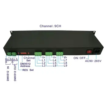 9CH AC110V-240V 50/60 Гц высоковольтный 1U DMX контроллер декодер; 9CH * 1A; Для высоковольтных ламп RGB