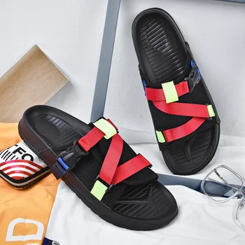 Новая летняя мужская повседневная пляжная обувь Дорожные мужские тапочки Сетчатые Дышащие пляжные тапочки Мужские Модные шлепанцы