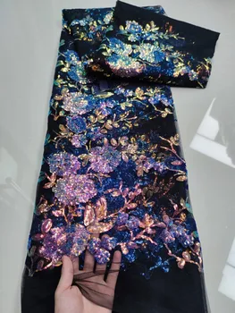 Многоцветная кружевная ткань из Африканского тюля с 3D цветами, высококачественный тяжелый кружевной материал, Нигерийская кружевная ткань с французскими блестками для свадьбы