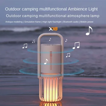 Многофункциональный фонарь для кемпинга на открытом воздухе USB Smart Charging Bluetooth динамик 8000 мАч Мобильная мощность Глянцевая пламенная лампа Факел