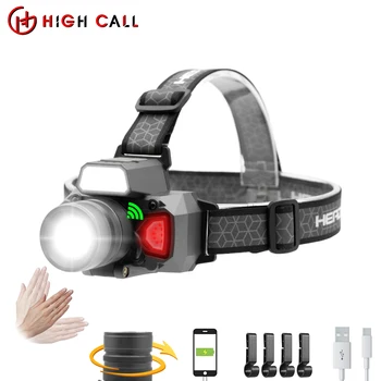 Мощный перезаряжаемый головной фонарик Zoom COB, Светодиодная фара, датчик 18650, USB-лампа для рыбалки, охоты, кемпинга, налобный фонарь