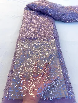 2023 Элегантная кружевная ткань с бисером и пайетками, высококачественная сетчатая кружевная ткань с нигерийской вышивкой для свадебных платьев JH5546