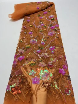 Новое поступление Африканской Кружевной ткани из французского тюля, Горячая Распродажа, Вышивка бисером со Швами, Нигерийская Сетчатая Кружевная ткань для вечернего платья