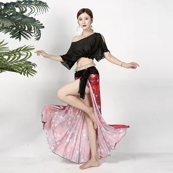 Комплект с длинной юбкой для танца живота, Сексуальная тренировочная одежда, Восточное платье для выступлений, сценический танцевальный костюм Fantasia Feminina Jupe Longue 2023