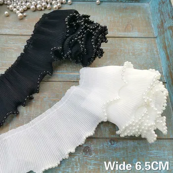 Белая Черная плиссированная шифоновая ткань шириной 6,5 см, эластичное кружево с оборками, бусины, бахрома, вышитая лента, декор для шитья воротника платья