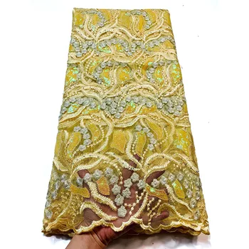 2021 Нигерийская Сетчатая Кружевная ткань Самые продаваемые кружевные ткани с пайетками Высококачественная Африканская Кружевная ткань из французского тюля 04