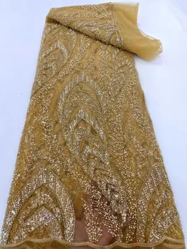 кружевная ткань с бисером для вечернего платья sequence 2022 высококачественная фиолетовая вышитая сетка africa 5 ярдов в африканском стиле