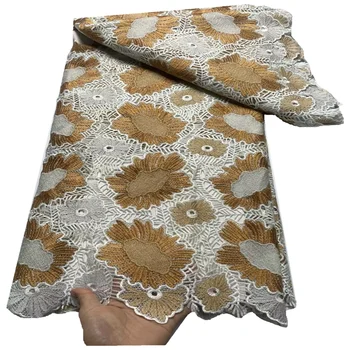 Высококачественная Африканская Нигерийская Кружевная Ткань С Блестками Молочный Шелк Тюль Для Платья Вышивка Гипюр Для Свадебного Шитья FT266