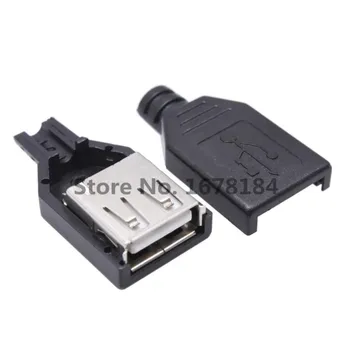 10шт USB-разъем типа A Гнездовой USB-4-контактный разъем с черной пластиковой крышкой