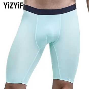 Мужские колготки для бега, шелковые спортивные шорты длиной до колен, бесшовное нижнее белье Boyshort, мужские трусики, защищающие от натирания Спортивные штаны для фитнеса