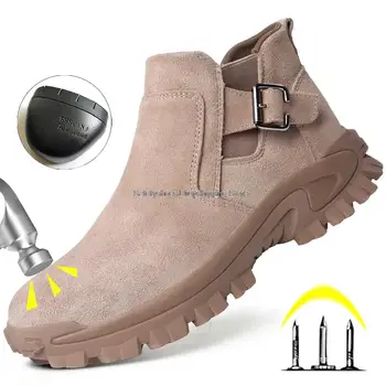 Мужская обувь для сварщиков с защитой от искр, Износостойкие рабочие ботинки со стальным носком, резиновые противоударные защитные ботинки, мужская защитная рабочая обувь с высоким берцем