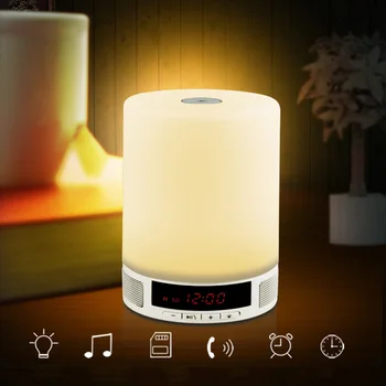 Беспроводной динамик Bluetooth, музыкальная шкатулка с будильником, сенсорная светодиодная настольная лампа, ночник, поддержка вызова, слот для карты TF