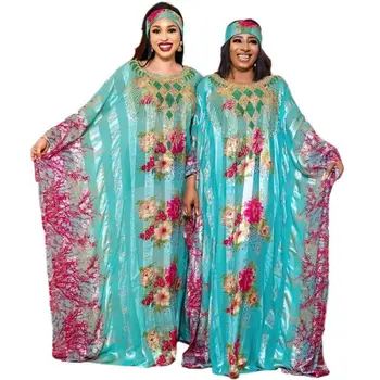 Роскошные Цветы из горного хрусталя Дашики Мода Африканская Женская вечеринка Свадебное платье Макси Свободные рукава Летучая мышь Халат Кафтан Vestidos