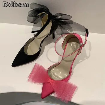 2023 Женские туфли-лодочки, женская обувь для вечеринок на высоком каблуке, повседневная уличная новинка В моде, женские босоножки с острым носком и бабочкой