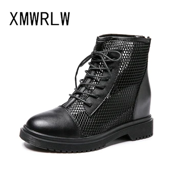 XMWRLW/ 2023; Женские ботинки из натуральной кожи; Летняя обувь; Модные женские туфли на высоком каблуке и танкетке; Нескользящие женские летние ботинки; Обувь