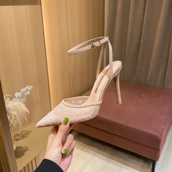 Весна и лето, новый стиль, острый носок, Baotou, Сексуальные кружевные босоножки, вечернее платье на тонком высоком каблуке, универсальная женская обувь большого и маленького размера.