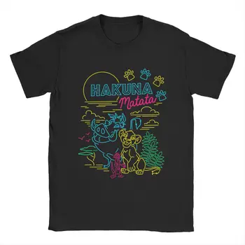 Мужская футболка Disney Hakuna Matata Neon Lion King, Одежда из 100% хлопка, Юмористические Футболки С Круглым Вырезом И Коротким Рукавом, Классическая Футболка