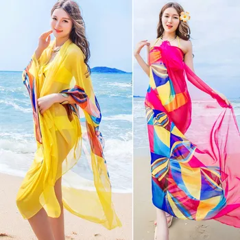Шарф-парео, женские пляжные саронги, Пляжная накидка, Летние шифоновые шарфы, геометрический дизайн, полотенце большого размера, женская летняя пляжная одежда